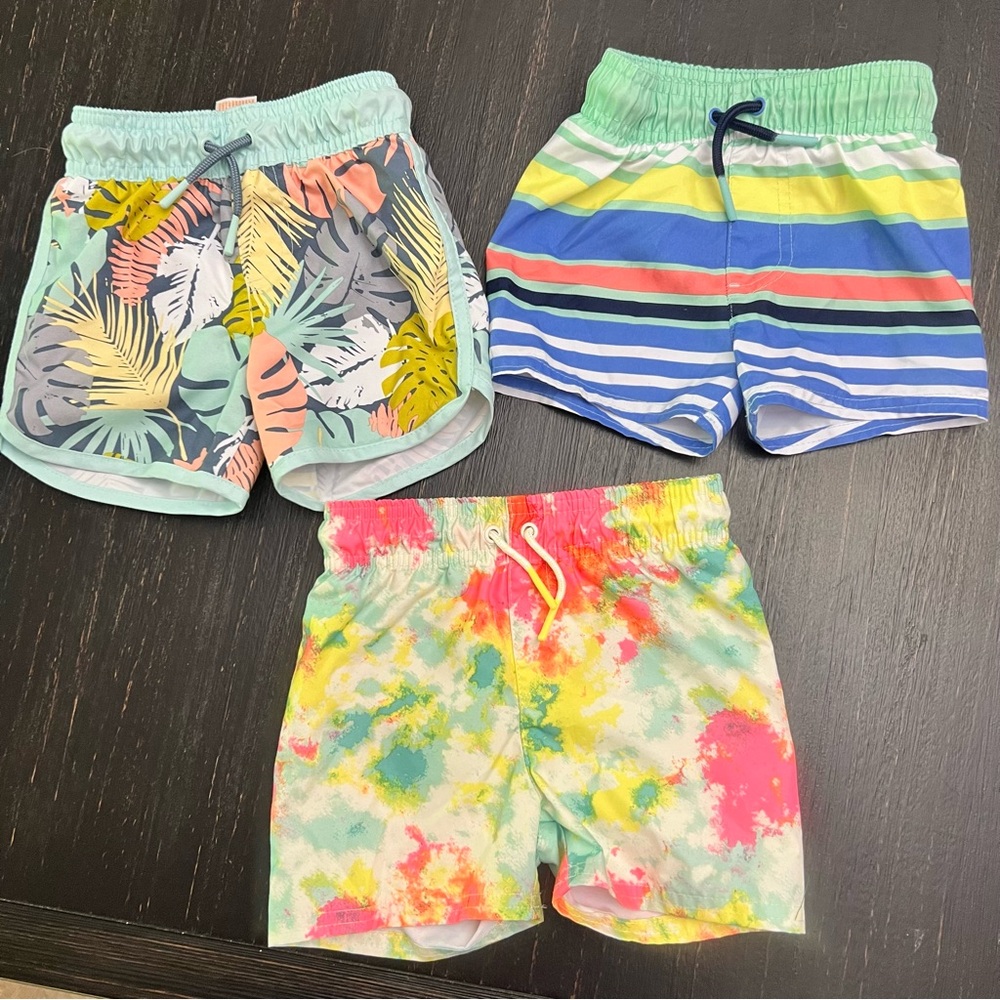 Kids Swim Trunks - Multicolor Tropical, Stripes & Tie-Dye Styles
